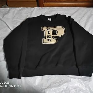 PINK Victoria's Secret Black and Cream Crewneck Sweater